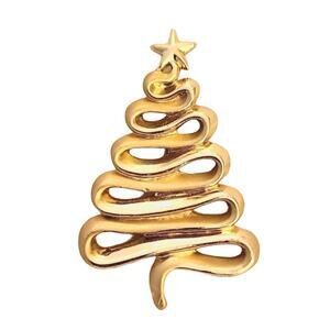 Vintage Goldtone Christmas Tree with Star Pin Brooch 2.25"